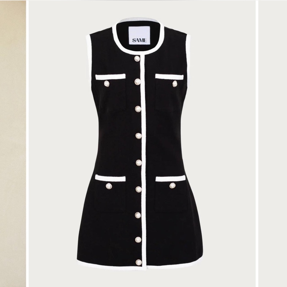SAME Black Sleeveless Shift Dress with White Contrast Trim
